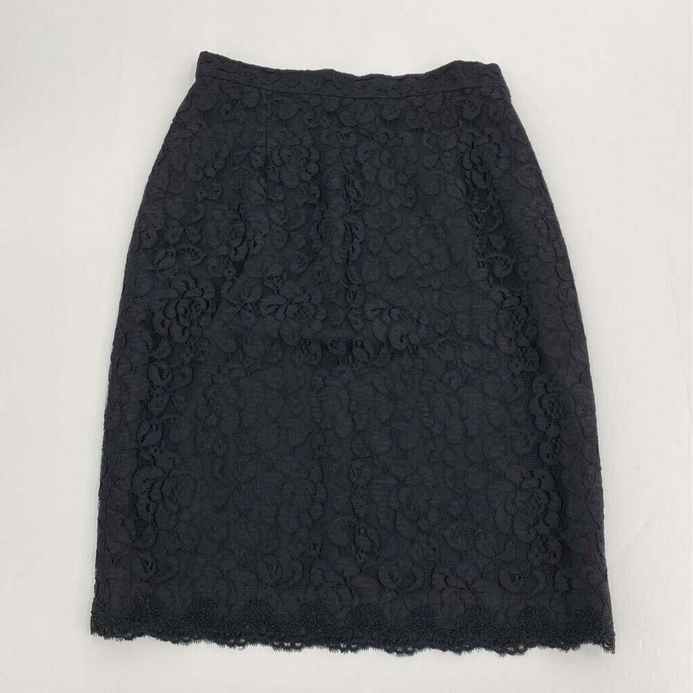 Oscar De La Renta Stidio Pencil Skirt Black Floral Lace Midi Lined Zipper 10
